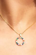 Colar Pingente Circulo De Zircônia Colorida Banhado Em Ouro 18k [F027]