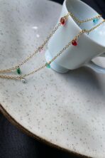 Colar Corrente Americana Com Zircônias Multicolor Banhado Em Ouro 18k [F027] - Image 2