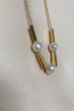 Colar Pérola E Retângulo Banhado Em Ouro 18k [F027] - Image 2