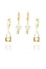 Brinco Duo Argolinha Chave E Cadeado Banhado Em Ouro 18k [F027] - Image 3