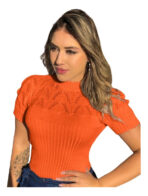 Blusa Tricot Manga Curta Gola Alta [F081] - Image 8