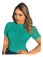Blusa Tricot Manga Curta Gola Alta [F081] - Image 6