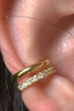 Piercing Fake Duas Tiras Lisa E Outra Com Zircônias Banhado Em Ouro 18k [F027]