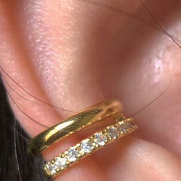 Piercing Fake Duas Tiras Lisa E Outra Com Zircônias Banhado Em Ouro 18k [F027]