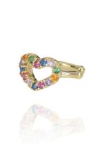 Piercing Fake Com Coração De Zircônias Coloridas Banhado Em Ouro 18k [F027] - Image 3