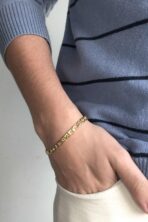 Pulseira Corrente Com Elo Sequenciado Banhado Em Ouro 18k Masculina [F027]