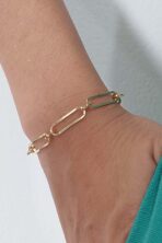 Pulseira De Elos Intercalados Com Círculo Banhado Em Ouro 18k [F027]