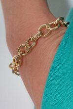 Pulseira Com Elo Oval Médio Banhados Em Ouro 18k [F027]