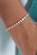 Pulseira Elos Redondos Com Faixa De Zircônia Banhado Em Ouro 18k [F027]