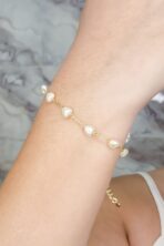Pulseira De Coração De Pérola Banhado A Ouro 18k [F027]