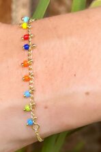 Pulseira Infantil De Pedrinhas Coloridas Banhado A Ouro 18k [F027]