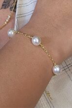 Pulseira De Pérolas Grandes Banhado Em Ouro 18k [F027]