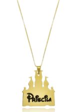 Colar Personalizado Castelo Da Disney Nome Folheado Em Ouro 18k [F027]