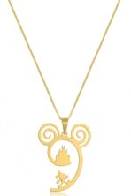 Colar Personalizado Castelo Da Disney E Mickey Folheado Em Ouro 18k [F027]