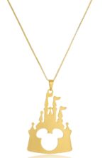 Colar Personalizado Castelo Disney Com Mickey Vazado Folheado Em Ouro 18k [F027]
