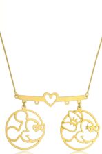 Colar Personalizado Mickey E Minnie Coração Folheado Em Ouro 18k [F027]