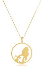Colar Personalizado Mufasa E Simba Rei Leão  Folheado Em Ouro 18k [F027]