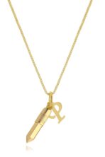 Colar Personalizado Lápis E Inicial Do Nome Folheado Em Ouro 18k [F027]