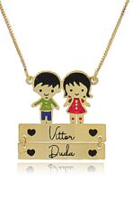 Colar Personalizado Com Crianças Colorida E Nomes Folheado Em Ouro 18k [F027] - Image 2