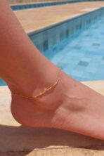 Tornozeleira Com Micro Corações Na Corrente Banhado Em Ouro 18k [F027]