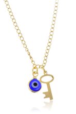 Tornozeleira Com Pingente De Olho Grego E Chave Banhado Em Ouro 18k [F027] - Image 3