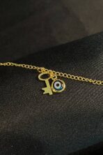 Tornozeleira Com Pingente De Olho Grego E Chave Banhado Em Ouro 18k [F027] - Image 2