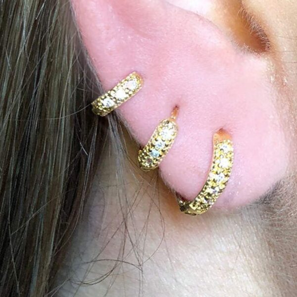 Trio De Argolinhas Com Zirconia Banhado Em Ouro 18k [F027]