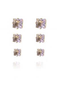 Trio Quadrado De Zircônia Rosa Claro Banhado Em Ouro 18k [F027] - Image 3
