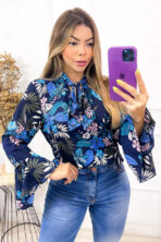 Blusa Crepe Manga Longa Detalhe Amarrar [F081]