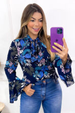 Blusa Crepe Manga Longa Detalhe Amarrar [F081] - Image 4