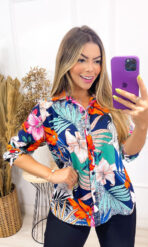 Blusa Crepe Manga Longa Detalhe Floral [F081]