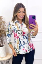Blusa Crepe Manga Longa Folhagem [F081]