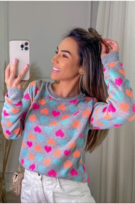 Blusa Tricot Coração Manga Longa [F081] - Image 1