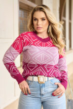 Blusa Tricot Geometrica Manga Longa [F081]