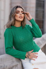 Blusa Tricot Trama Manga Longa [F081]