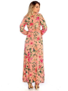 Vestido Longo Viscolycra Manga 3/4 Estampado Rosa [F081] - Image 2