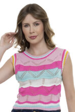 Cropped Tricot Com Manga Mosaico [F081] - Image 2