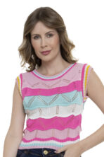 Cropped Tricot Com Manga Mosaico [F081]