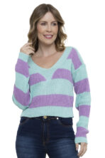 Blusa Tricot Manga Longa Gola V Listra [F081] - Image 6