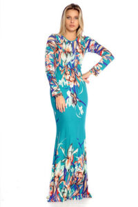 Vestido Longo Viscolycra Manga Longa Estampa [F081] - Image 3