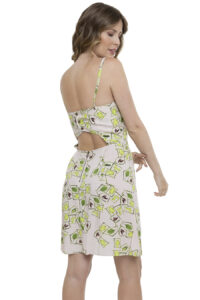 Vestido Curto Viscolycra Alças Folhas Verde Vazado [F081] - Image 3