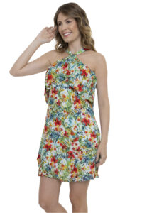 Vestido Curto Viscose Babado Ciganinha Estampado [F081]