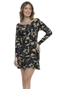 Vestido Curto Viscolycra Manga Longa Paisley [F081]