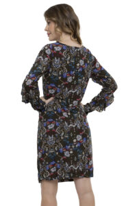Vestido Curto Estampado Babado Mangas [F081] - Image 4