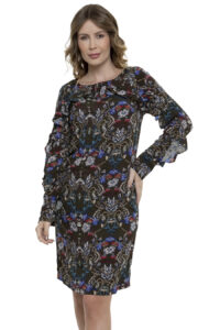 Vestido Curto Estampado Babado Mangas [F081] - Image 3