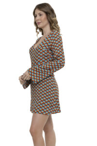 Vestido Curto Viscocrepe Manga Flare Botão Geométrico [F081] - Image 2