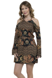 Vestido Curto Mangas Flare Estampado Curto [F081] - Image 2