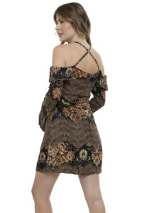 Vestido Curto Mangas Flare Estampado Curto [F081] - Image 3