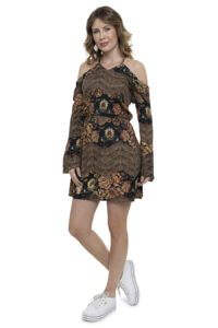 Vestido Curto Mangas Flare Estampado Curto [F081] - Image 4