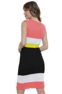 Vestido Midi Tricot Listrado Gola Canoa [F081] - Image 4